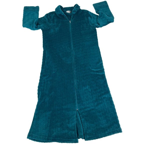 Miss Elaine Women's Robe Zip Up S Teal Blue 100% Polyester Sleepwear Long Sleeve - Picture 1 of 6